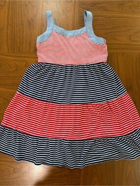 Girls Red, Navy & Light Blue Striped Tank Dress Bonnie Jean size 10